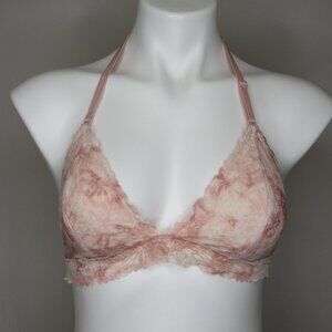 PINK Victoria's Secret Pink Lace Triangle Halter Bralette Women's L Large